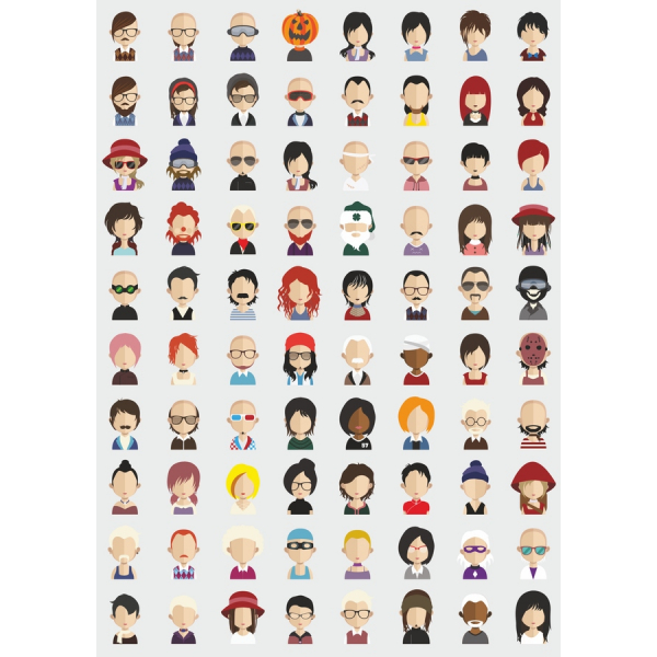 Vektor Znak, Clipart Svazek - 100 Unikátních Avatarů Vektor Znak, Clipart Svazek - 100 Unikátních Avatarů