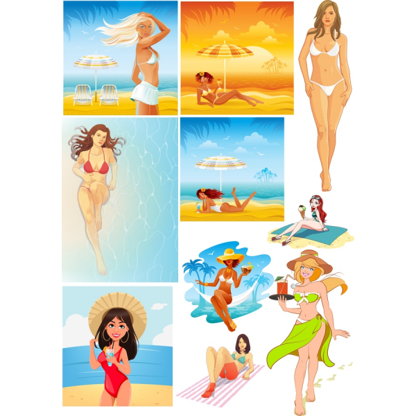 Sommer Vibes, Vektor Illustrationer - Stranden Clipart Sæt