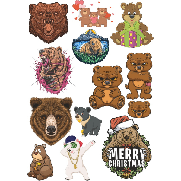 Chaotisch Bären-Vektor-Clipart-Set