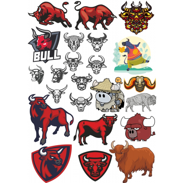 Bull & Ox Vektorový Klipart Balík Bull & Ox Vektorový Klipart Balík