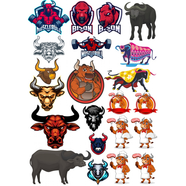 Bison og Bull Vektor Clipart Stillt - og HLJÓÐ & SEGJA. Bison og Bull Vektor Clipart Stillt - og HLJÓÐ & SEGJA.