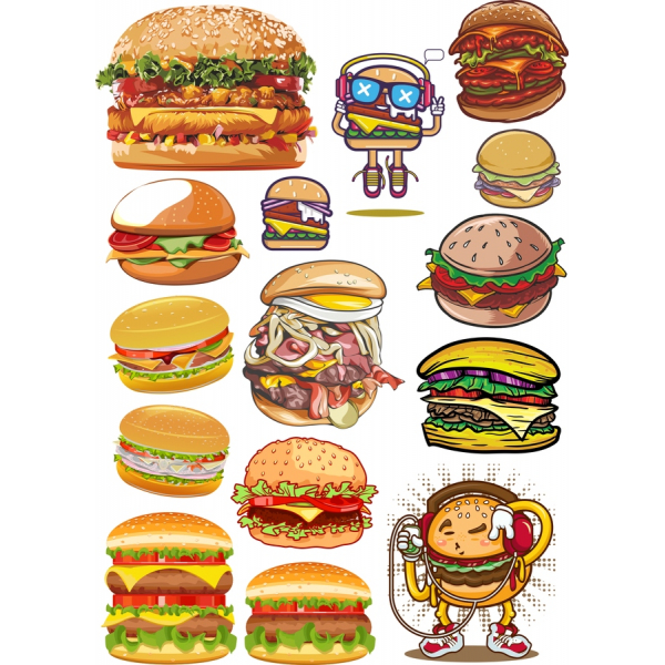 Burger Clipart Vector Set - Delicios De Ilustrații Amuzante Burger Clipart Vector Set - Delicios De Ilustrații Amuzante