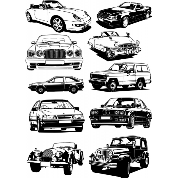 Vintage und Moderne Auto-Vektor-Illustrationen Set Vintage und Moderne Auto-Vektor-Illustrationen Set
