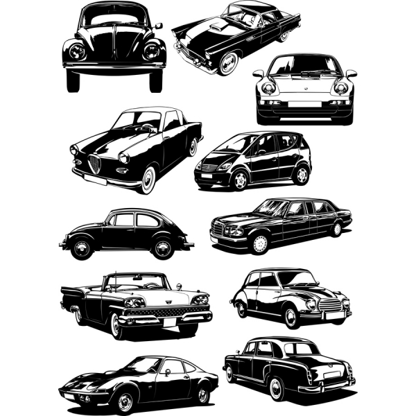 Vintage Cars Vektorové Obrázky Clipart Nastaviť Vintage Cars Vektorové Obrázky Clipart Nastaviť