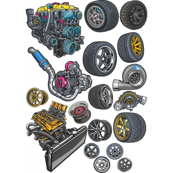 Auto Motor und Rad-Clipart-Set - hochwertiger Vektor-Abbildungen Auto Motor und Rad-Clipart-Set - hochwertiger Vektor-Abbildungen