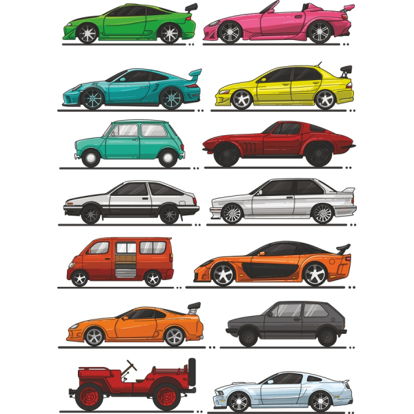 Dynamic Auto Vector Clipart Set - 16 Illustrazioni Uniche Dynamic Auto Vector Clipart Set - 16 Illustrazioni Uniche