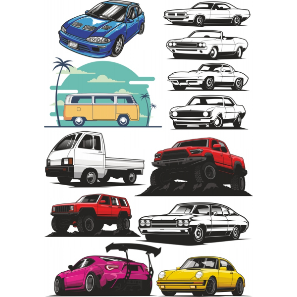 Élénk Vektor Clipart Köteg Klasszikus, illetve Modern Autók Élénk Vektor Clipart Köteg Klasszikus, illetve Modern Autók