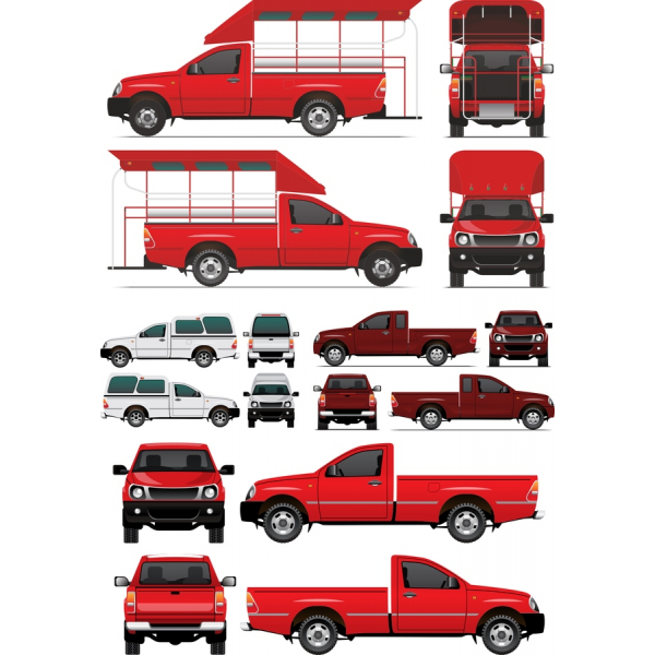 Red Pickup Truck Vector Clipart Set - Versatile Illustrations for Creative Projects Red Pickup Truck Vector Clipart Set - Versatile Illustrations for Creative Projects