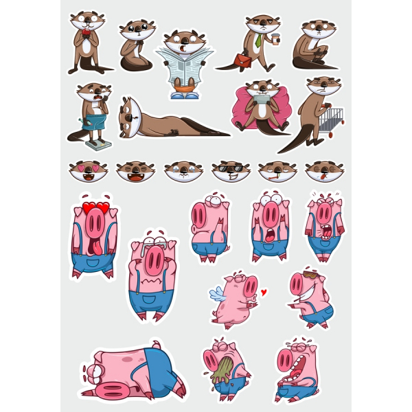 Cartoon Animal Vektor Clipart Bundle - Oddere og Svin Cartoon Animal Vektor Clipart Bundle - Oddere og Svin