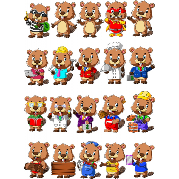 บีเวอร์ตัวละครเว็กเตอ Clipart ตั้งค่า-20 Whimsical Illustrations