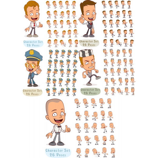 Vector Set Di Caratteri - 26 Dinamico Cartoon Pone Vector Set Di Caratteri - 26 Dinamico Cartoon Pone