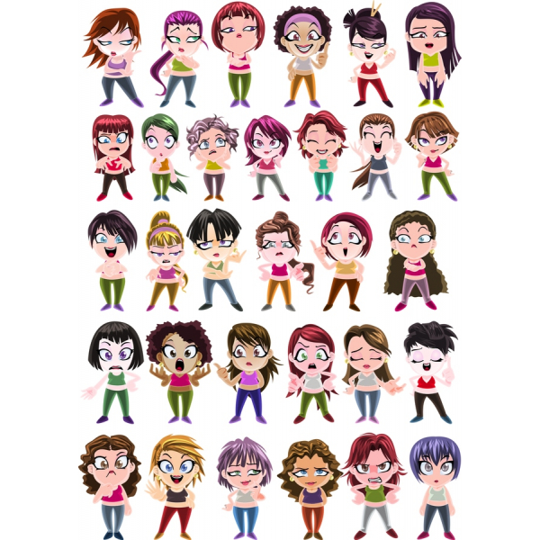 Cartoon Character Vector Bundle - 36 Expressive Female Illustrations Cartoon Character Vector Bundle - 36 Expressive Female Illustrations