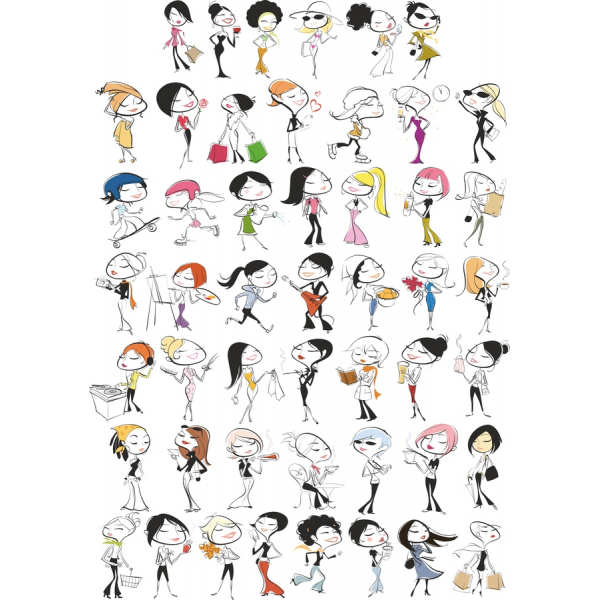Fashionable Female Vector Illustrations Set
