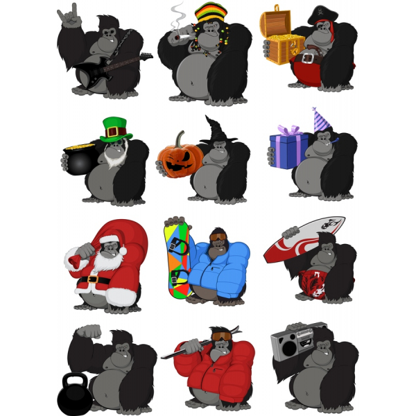 Giocoso Gorilla Clipart Vector Set
