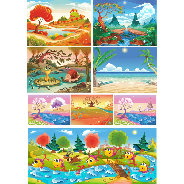 Veidrad Maastiku Vektori Illustratsioonid Komplekt Veidrad Maastiku Vektori Illustratsioonid Komplekt