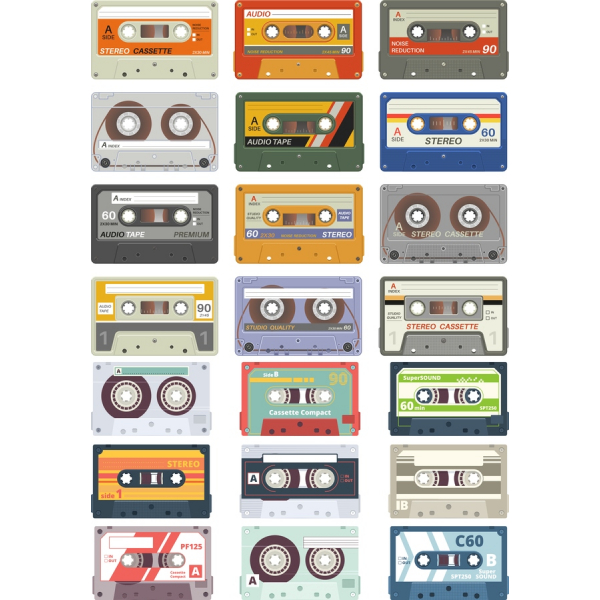 Retro-Kassetten-Vektor-Clipart-Set