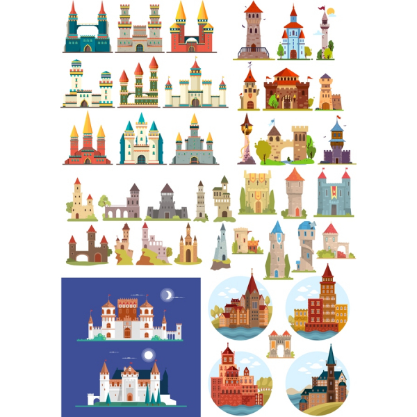 Fantasia Castelo De Ilustrações Vetoriais Conjunto Fantasia Castelo De Ilustrações Vetoriais Conjunto