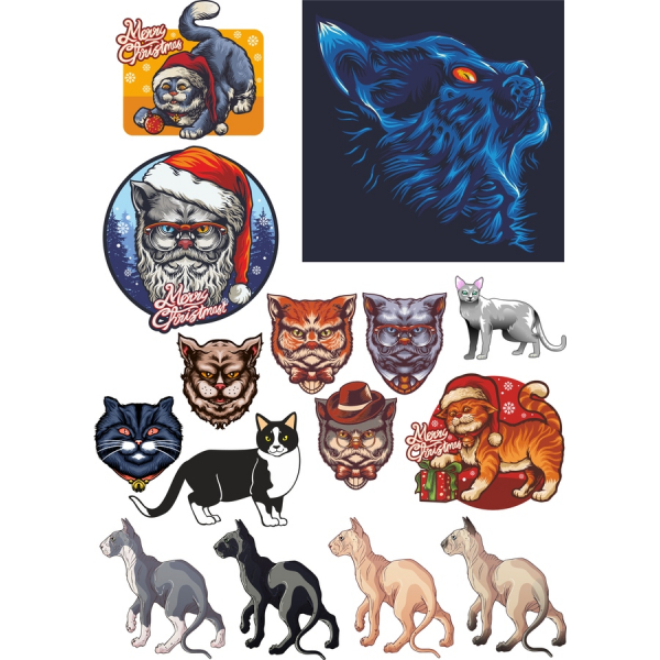 Şenlikli Kedi Çılgınlığı-Tatil Kedisi Vektör küçük resim Seti Şenlikli Kedi Çılgınlığı-Tatil Kedisi Vektör küçük resim Seti