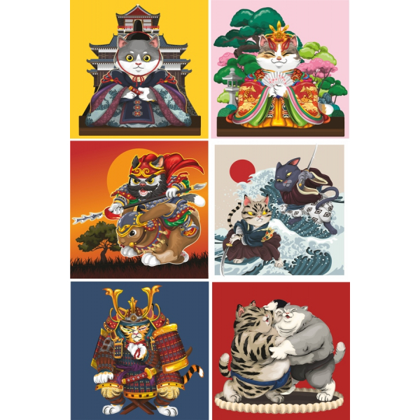 Samurai Gato Ilustrações Vetoriais Conjunto Samurai Gato Ilustrações Vetoriais Conjunto
