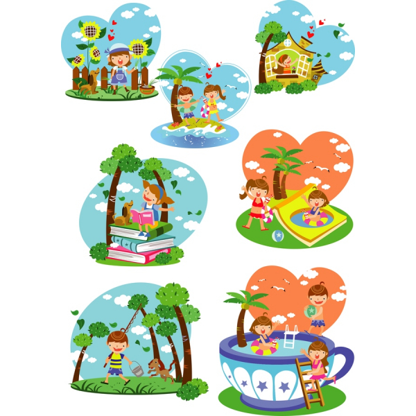 Sunny Childhood Adventures - Vector Clipart Set Sunny Childhood Adventures - Vector Clipart Set
