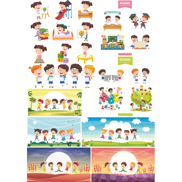 Scuola Elementi Clipart Vector Set