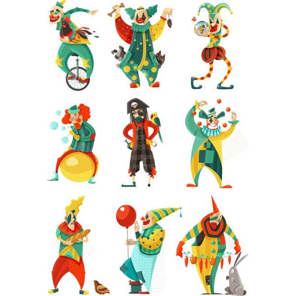 Clown-Spektakel Vektor-Clipart-Set Clown-Spektakel Vektor-Clipart-Set