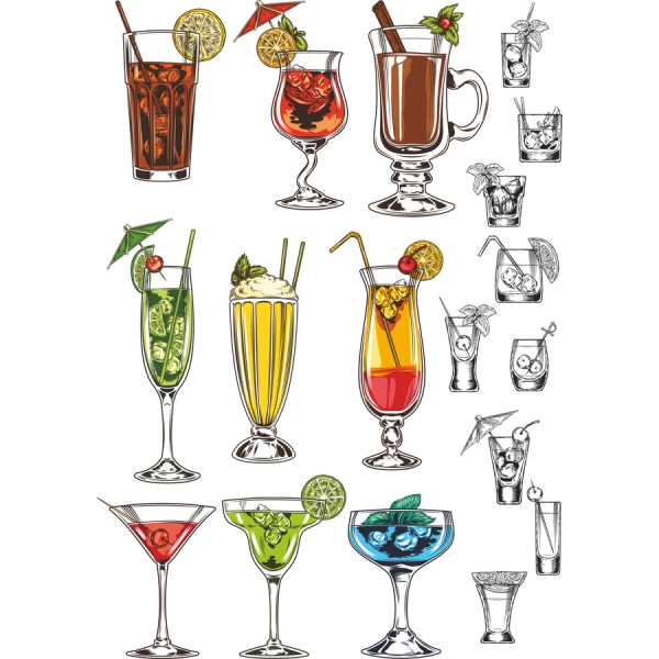 Set Clipart Vektor Koktail yang Semarak