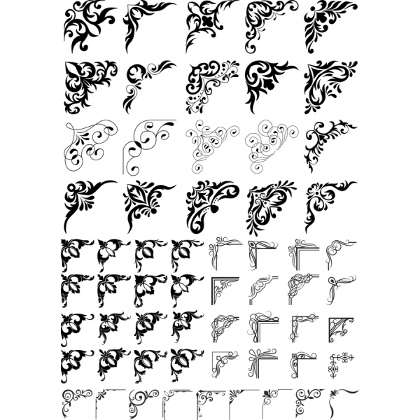 Élégant Floral Coin Vecteur Clipart Set Élégant Floral Coin Vecteur Clipart Set