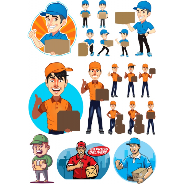 ส่งของพนักงานเว็กเตอ Illustrations สวมเสื้อกันหนาวได้-Expressive และ Versatile Clipart
