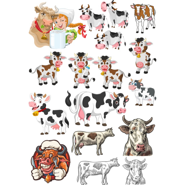 Zestaw klipartów z Krowami - Urocze Wektorowych w formacie SVG i PNG Zestaw klipartów z Krowami - Urocze Wektorowych w formacie SVG i PNG