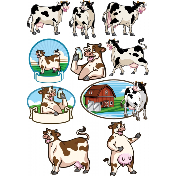 Mucca Vettoriale Clipart Bundle - Giocoso Farm Illustrazioni Mucca Vettoriale Clipart Bundle - Giocoso Farm Illustrazioni