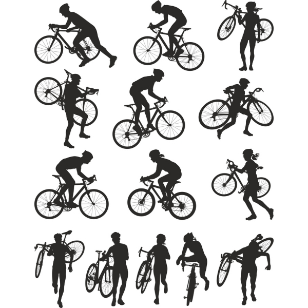 Cycliste Vecteur Clipart Set - Dynamique Cyclisme Silhouettes Cycliste Vecteur Clipart Set - Dynamique Cyclisme Silhouettes