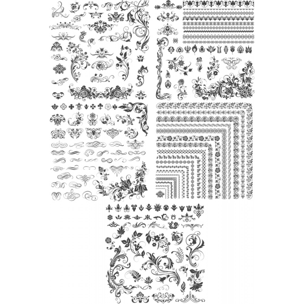 Elegante Nero Floreale Clipart Vettori Bundle