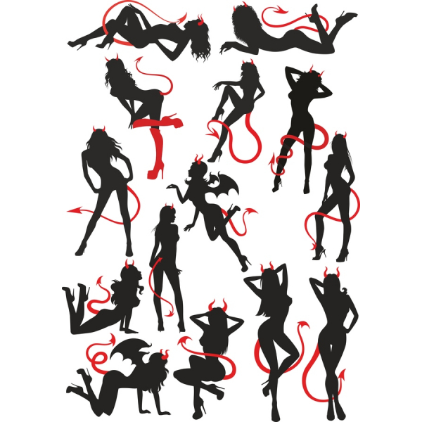 Djævelsk Silhuetter Vektor Clipart Sæt Djævelsk Silhuetter Vektor Clipart Sæt