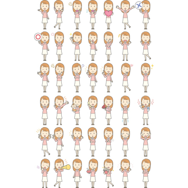 Expressif Vecteur Clipart Ensemble d'une Charmante jeune Fille Expressif Vecteur Clipart Ensemble d'une Charmante jeune Fille