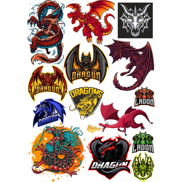 Dragon Clipart Vector Set - 15 Unique SVG & PNG Designs