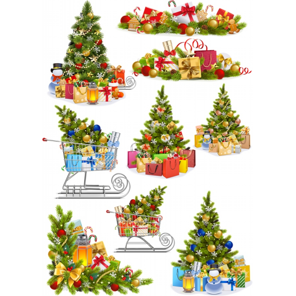 祭りのクリスマスベクトル束の木々、ギフト、