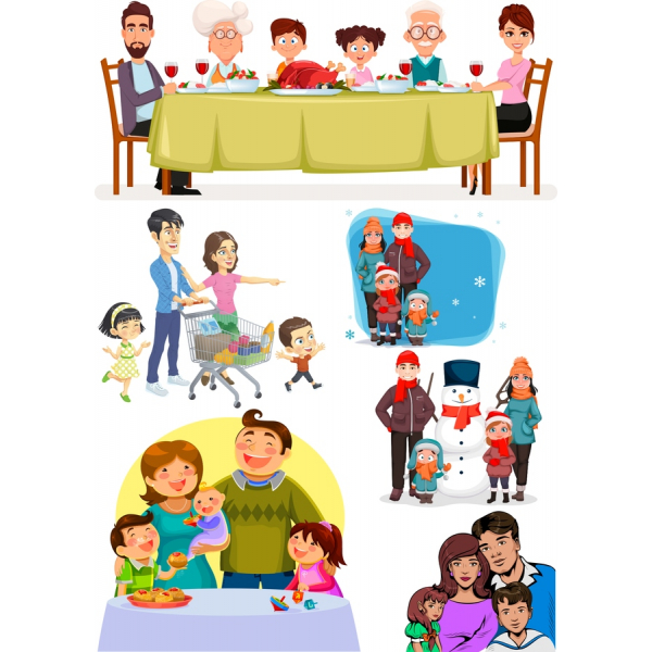 Ünnepi Családi Pillanatok Vektor Clipart Szett Ünnepi Családi Pillanatok Vektor Clipart Szett
