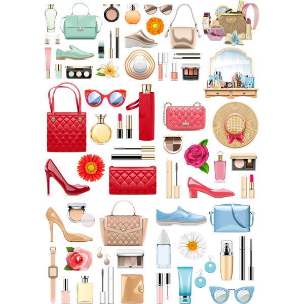 फैशन और सौंदर्य अनिवार्य वेक्टर रेखांकनः सेट फैशन और सौंदर्य अनिवार्य वेक्टर रेखांकनः सेट