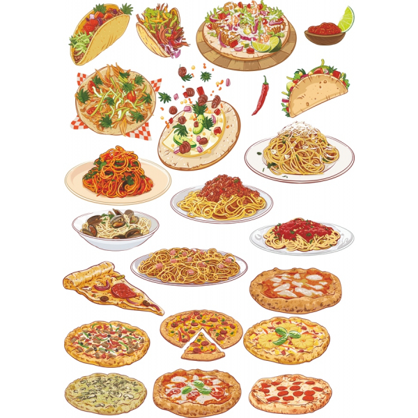 Delicious Vector Clipart Set of Tacos, Pizzas, and Pastas Delicious Vector Clipart Set of Tacos, Pizzas, and Pastas