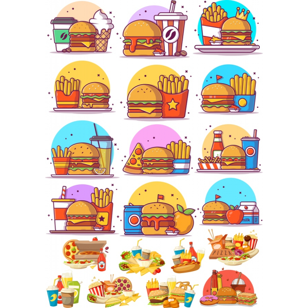 Emocionante Fast Food de Clipart de Vetor Set - SVG & PNG Emocionante Fast Food de Clipart de Vetor Set - SVG & PNG