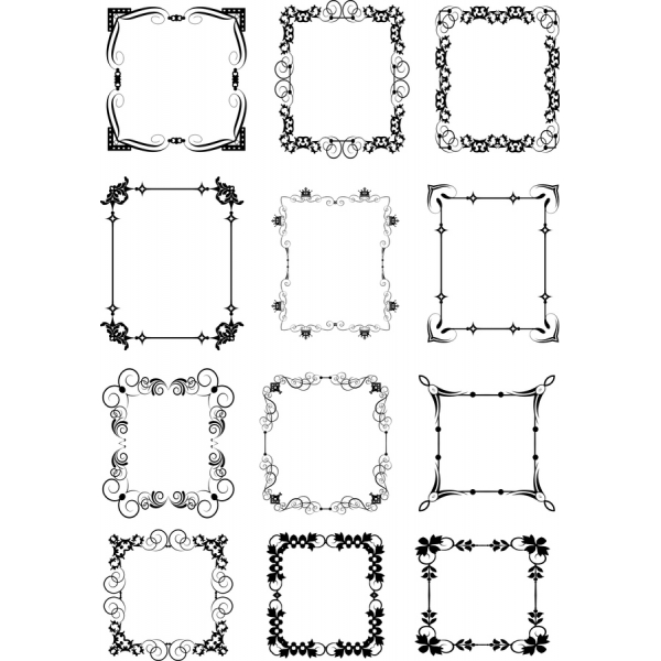 Preto e Branco Moldura Decorativa Clipart Conjunto Preto e Branco Moldura Decorativa Clipart Conjunto