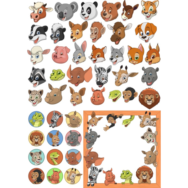Animal Faces Vector Clipart Set Animal Faces Vector Clipart Set