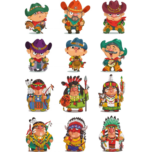 ตะวันตกและเป็นชนพื้นเมืองที่วัฒนธรรม Clipart ตั้งค่า-12 คนพิเศษเว็กเตอ Illustrations