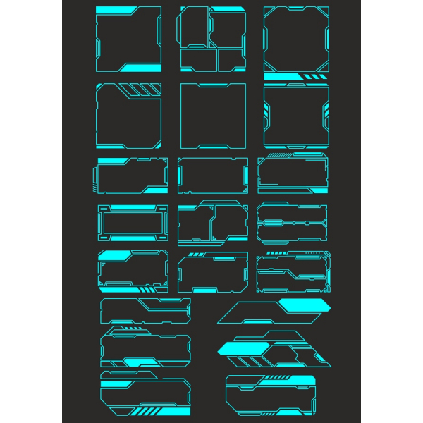 Futuriste Vecteur Cliparts Set - Bleu Électrique, Les Cadres Et Les Frontières Futuriste Vecteur Cliparts Set - Bleu Électrique, Les Cadres Et Les Frontières
