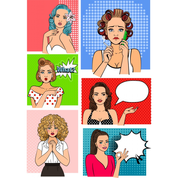 Retro Pop Art Vektorové Obrázky Clipart Nastaviť Retro Pop Art Vektorové Obrázky Clipart Nastaviť