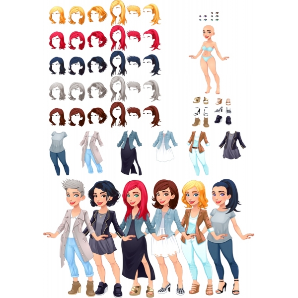 Koleksi Karakter Modis: Set Clipart Vektor Koleksi Karakter Modis: Set Clipart Vektor