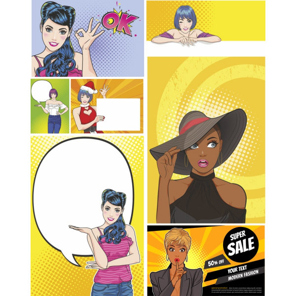 Pop Art Vektor Clipart Bundle - Ekspressive Mode Illustrationer Pop Art Vektor Clipart Bundle - Ekspressive Mode Illustrationer