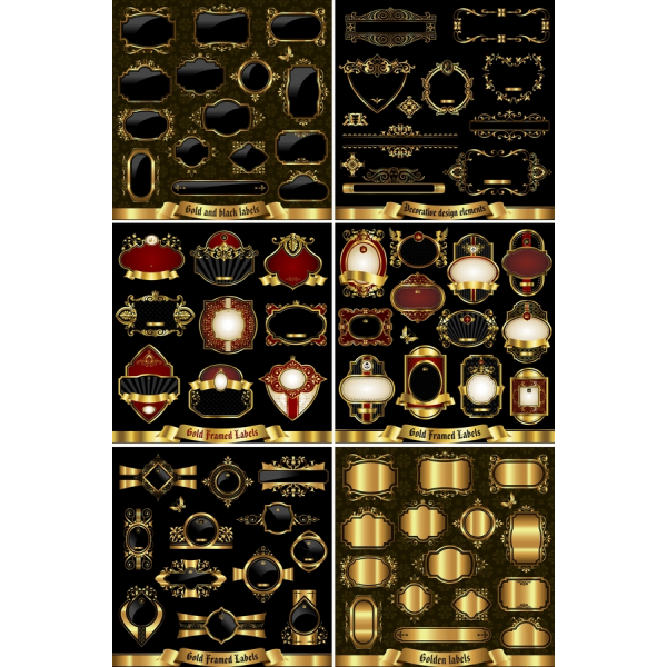 Kuld & Must Sildid Vector Set - Luksuslik Dekoratiivsed Elemendid Kuld & Must Sildid Vector Set - Luksuslik Dekoratiivsed Elemendid