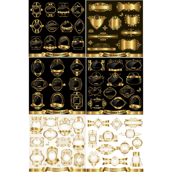 Guld Indrammet Etiketter Vektor Set - Elegant Udformet Design Elementer Guld Indrammet Etiketter Vektor Set - Elegant Udformet Design Elementer